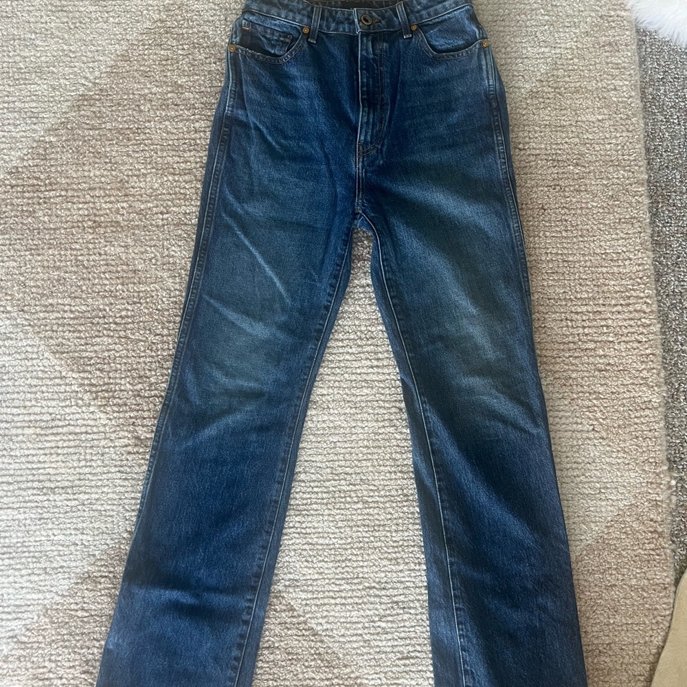 KHAITE Danielle 100% cotton jeans in mid-blue, size 27